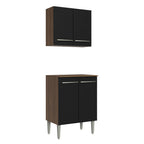 Kit Gabinete Superior y Gabinete Bajo 64 cm 4 Puertas Marrón/Negro Emilly Madesa