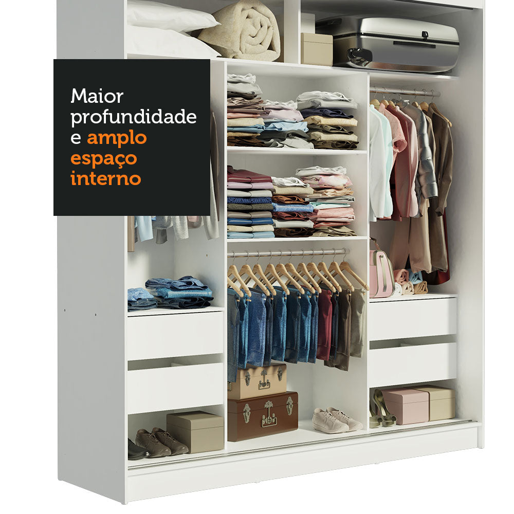 Clóset Matrimonial 180 cm 3 Puertas Corredizas con 2 Espejos 4 Cajones Blanco/Negro Reno Madesa