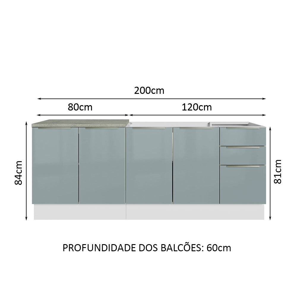 Kit 2 Gabinetes Bajos 4 Puertas 3 Cajones (Sin Encimera y Fregadero) Lux Blanco/Gris