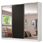 Clóset Matrimonial 231 cm 3 Puertas Corredizas Con 2 Espejos 100% MDF Blanco/Negro Royale Madesa