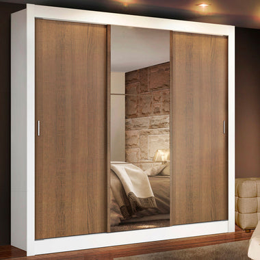 Clóset Matrimonial 170 cm 3 Puertas Corredizas Con 1 Espejo 2 Cajones Blanco/Marrón Lyon Madesa