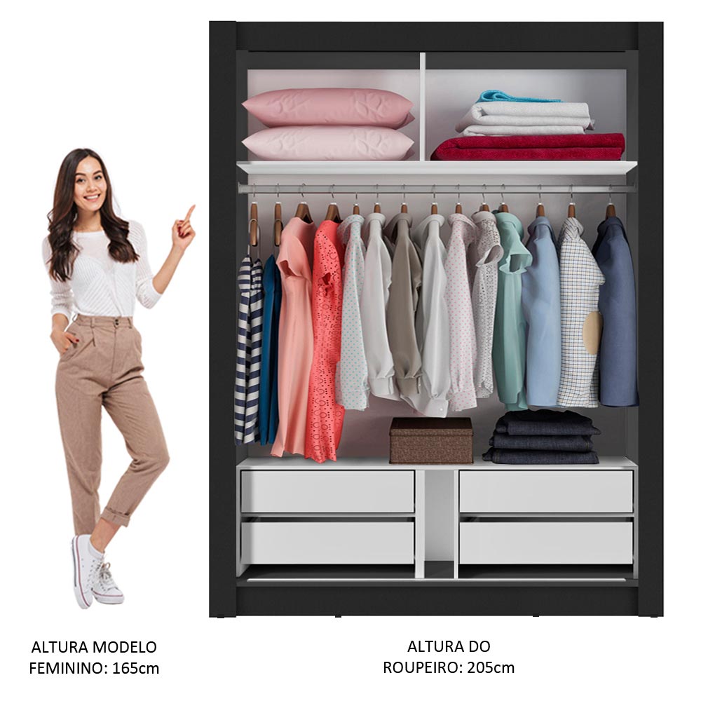 Clóset Soltero 117 cm 2 Puertas Corredizas 4 Cajones Negro/Marrón Dallas Madesa