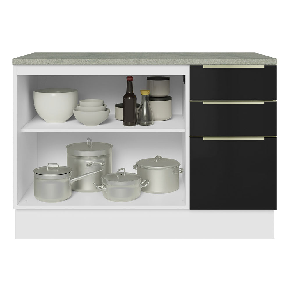 Gabinete Bajo 120 cm 2 Puertas 3 Cajones Blanco/Negro Lux Madesa