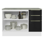 Gabinete Bajo 120 cm 2 Puertas 3 Cajones Blanco/Negro Lux Madesa