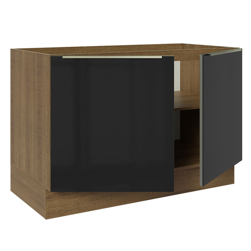 Gabinete Bajo para Fregadero 120 cm 2 Puertas (Sin Encimera) Lux Marrón/Negro