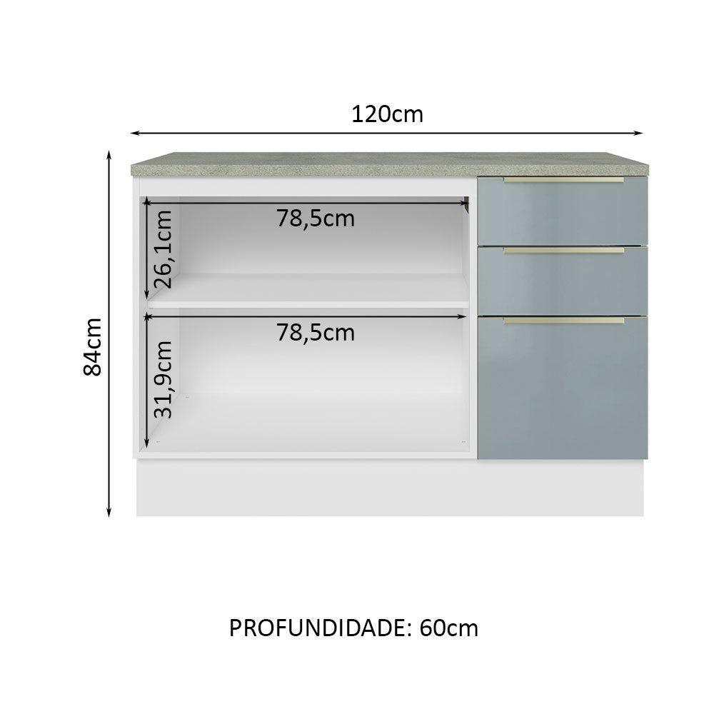 Gabinete Bajo 120 cm 2 Puertas 3 Cajones Blanco/Gris Lux Madesa