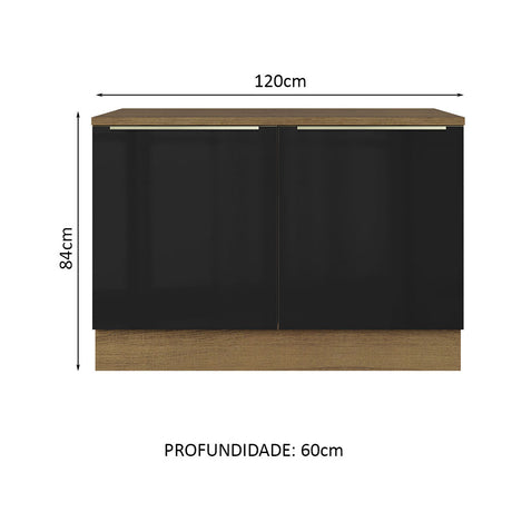 Gabinete Bajo para Fregadero 120 cm 2 Puertas (Con Encimera) Lux Marrón/Negro