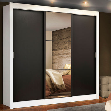 Clóset Matrimonial 170 cm 3 Puertas Corredizas Con 1 Espejo 2 Cajones Blanco/Negro Lyon Madesa