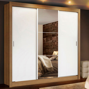 Clóset Matrimonial 170 cm 3 Puertas Corredizas Con 1 Espejo 4 Cajones Marrón/Blanco Lyon Madesa