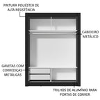 Clóset Soltero Dallas 2 Puertas Correderas con Espejo 2 Cajones Negro