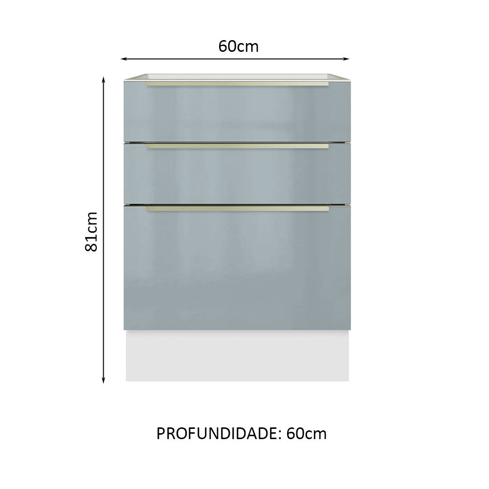 Gabinete Bajo 60 cm 3 Cajones Sin Encimera Blanco/Gris Lux Madesa
