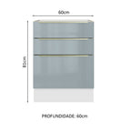 Gabinete Bajo 60 cm 3 Cajones Sin Encimera Blanco/Gris Lux Madesa