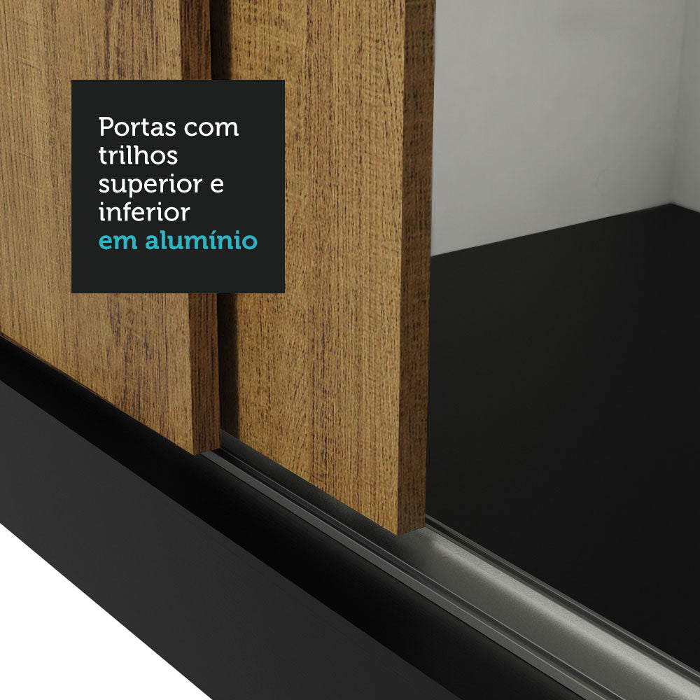 Clóset Matrimonial 170 cm 3 Puertas Corredizas Con 1 Espejo 2 Cajones Negro/Marrón Lyon Madesa