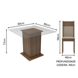 Juego de Comedor Mesa con Encimera de Vidrio 4 Sillas Marrón/Crema/Beige Dallas