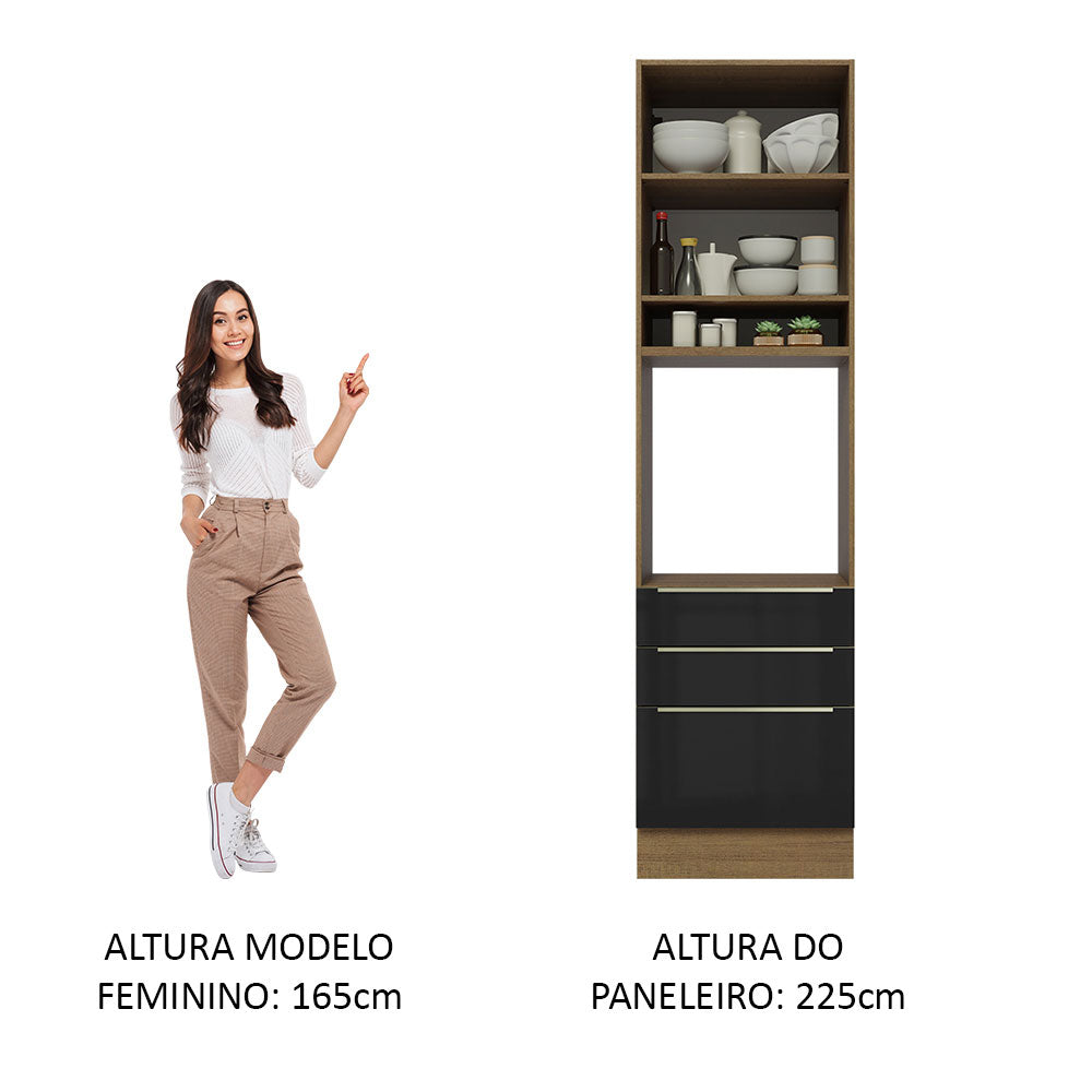 Mueble para Horno 60 cm 1 Puerta 3 Cajones Marrón/Negro Lux Madesa
