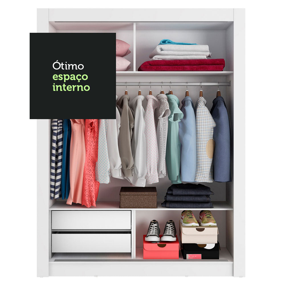 Clóset Soltero Dallas 2 Puertas Correderas con Espejo 2 Cajones Blanco