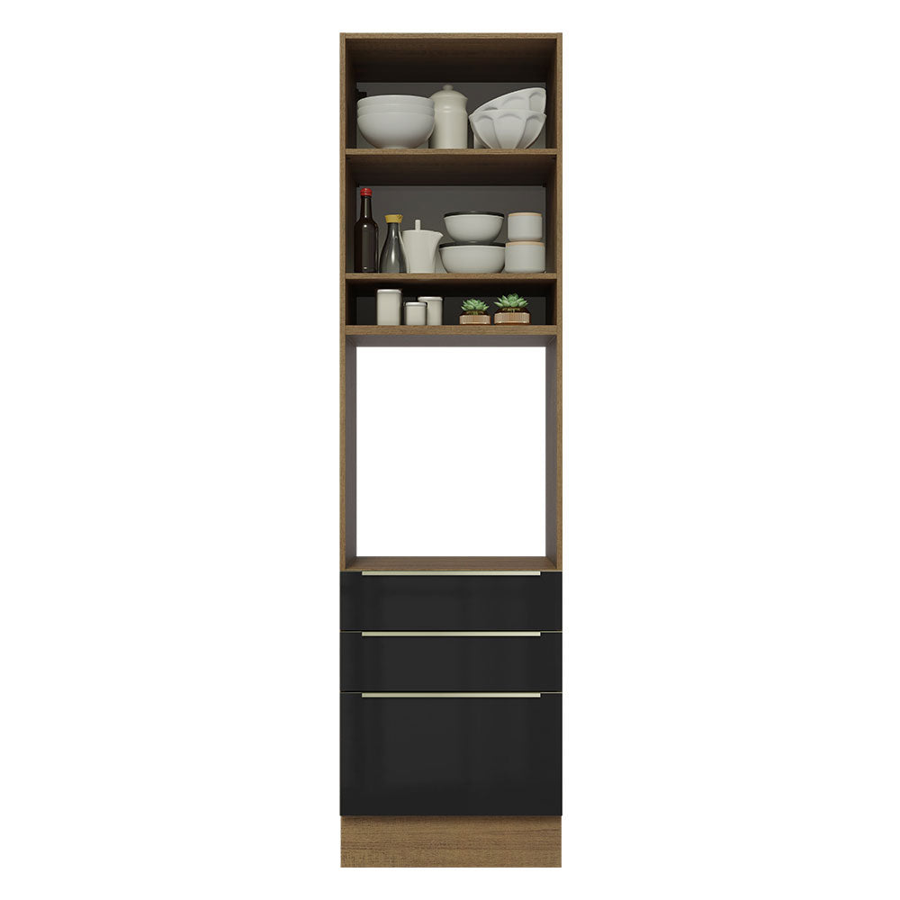 Mueble para Horno 60 cm 1 Puerta 3 Cajones Marrón/Negro Lux Madesa