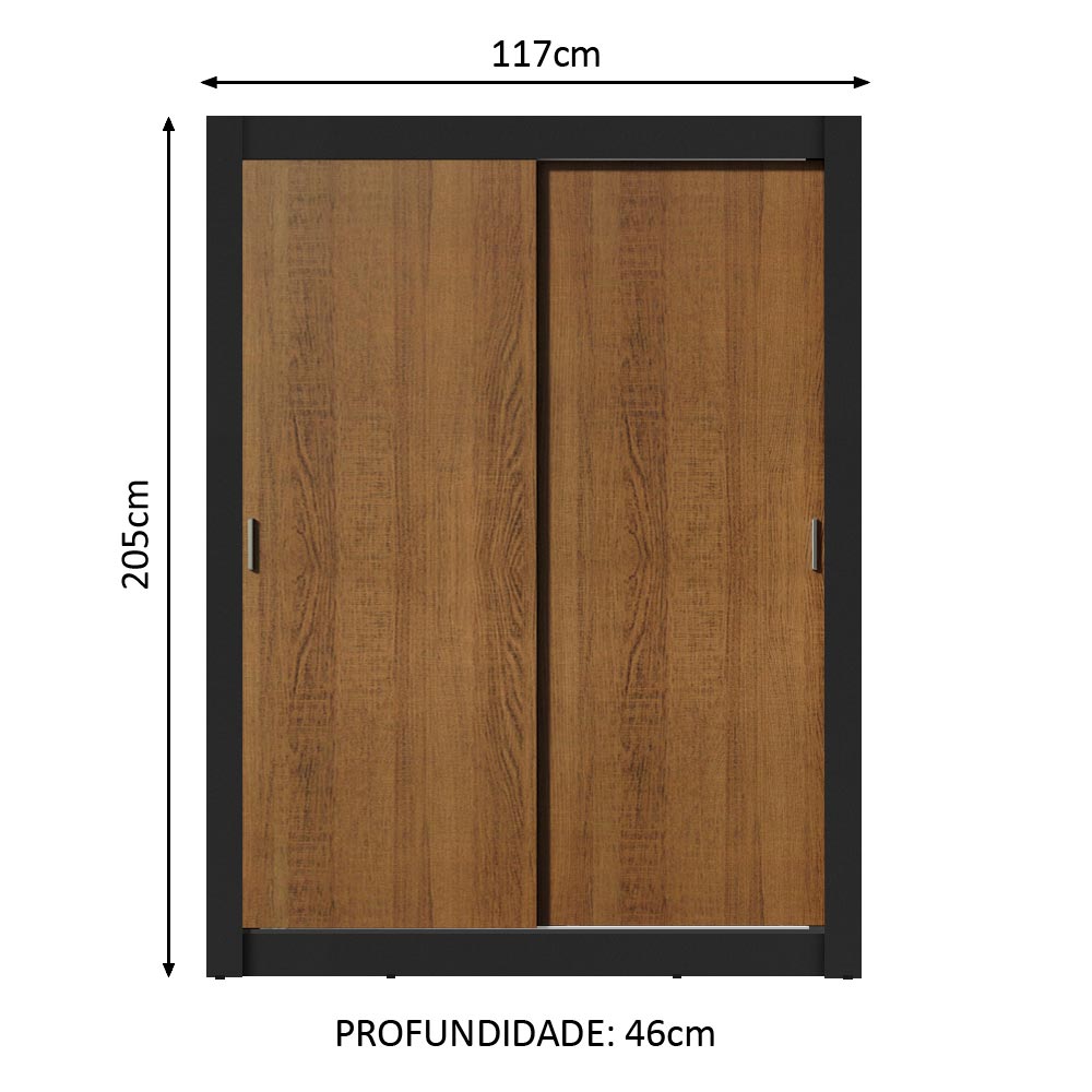Clóset Soltero 117 cm 2 Puertas Corredizas 4 Cajones Negro/Marrón Dallas Madesa