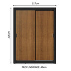 Clóset Soltero 117 cm 2 Puertas Corredizas 4 Cajones Negro/Marrón Dallas Madesa