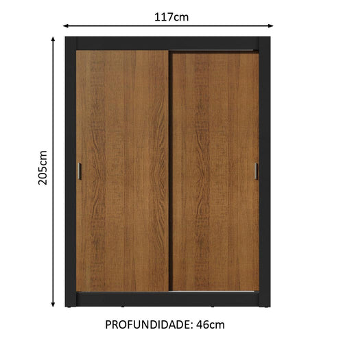 Clóset Soltero 117 cm 2 Puertas Corredizas 4 Cajones Negro/Marrón Dallas Madesa
