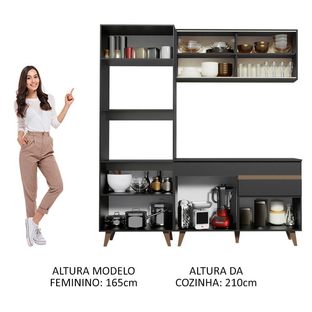 Cocina Integral 190cm Negro Reims Madesa 02