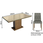Conjunto de Comedor con Encimera Vidrio 6 Sillas Marrón/Crema/Silver Alexis Madesa