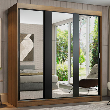 Clóset Matrimonial 180 cm 3 Puertas Corredizas Con 3 Espejos Marrón/Negro Reno Madesa