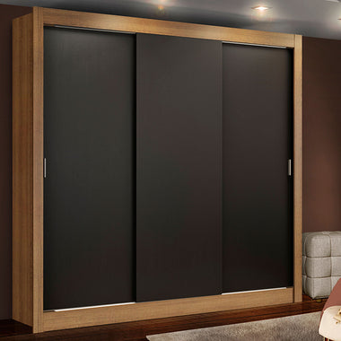 Clóset Matrimonial 170 cm 3 Puertas Corredizas 2 Cajones Marrón/Negro Lyon Madesa