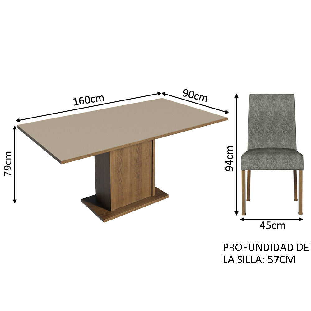 Juego de Comedor con Mesa con Encimera Vidrio y 4 Sillas Marrón/Crema/Silver Avril