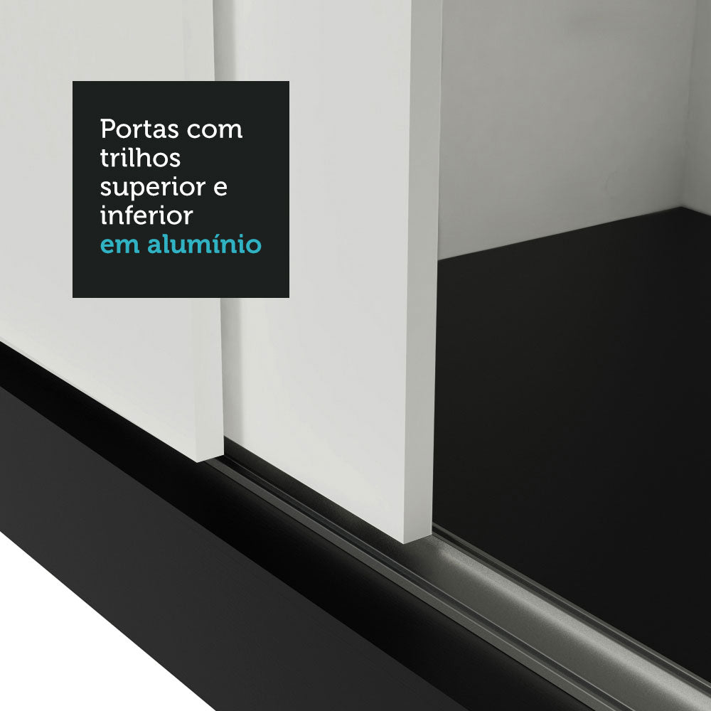 Clóset Matrimonial 170 cm 3 Puertas Corredizas Con 1 Espejo 2 Cajones Negro/Blanco Lyon Madesa