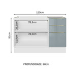 Gabinete Bajo 120 cm 2 Puertas 3 Cajones Sin Encimera Blanco/Gris Lux Madesa