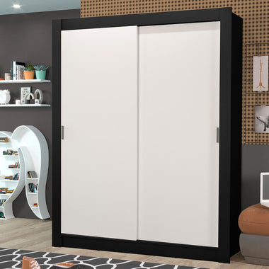 Clóset Soltero 117 cm 2 Puertas Corredizas 4 Cajones Negro/Blanco Dallas Madesa