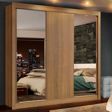 Clóset Matrimonial 170 cm 3 Puertas Corredizas Con 2 Espejos 4 Cajones Marrón Lyon Madesa