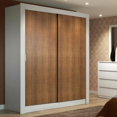 Clóset Soltero 117 cm 2 Puertas Corredizas 2 Cajones Blanco/Marrón Dallas Madesa