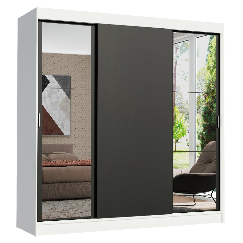 Clóset Matrimonial 180 cm 3 Puertas Corredizas con 2 Espejos 4 Cajones Blanco/Negro Reno Madesa