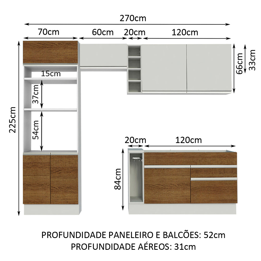 Cocina Integral 270cm Blanco/Marrón/Blanco Jade 09