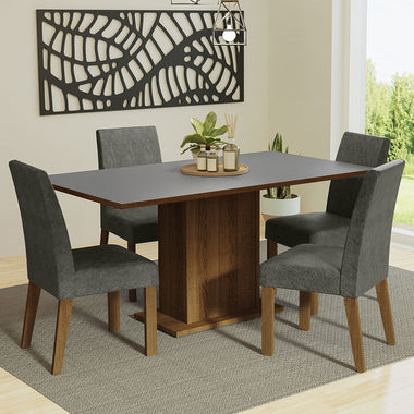Conjunto de Comedor 4 Sillas Marrón/Gris/Silver Keila Madesa