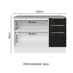 Gabinete Bajo 120 cm 2 Puertas 3 Cajones Blanco/Negro Lux Madesa