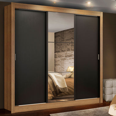 Clóset Matrimonial 170 cm 3 Puertas Corredizas Con 1 Espejo 2 Cajones Marrón/Negro Lyon Madesa