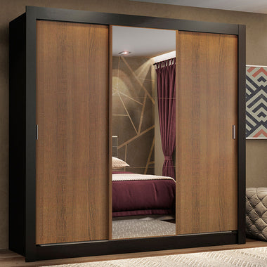 Clóset Matrimonial 170 cm 3 Puertas Corredizas Con 1 Espejo 4 Cajones Negro/Marrón Lyon Madesa