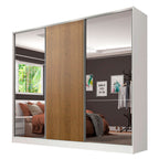 Clóset Matrimonial 231 cm 3 Puertas Corredizas Con 2 Espejos 100% MDF Blanco/Marrón Royale Madesa