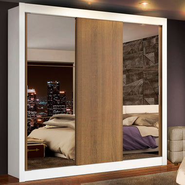 Clóset Matrimonial 170 cm 3 Puertas Corredizas Con 2 Espejos 4 Cajones Blanco/Marrón Lyon Madesa