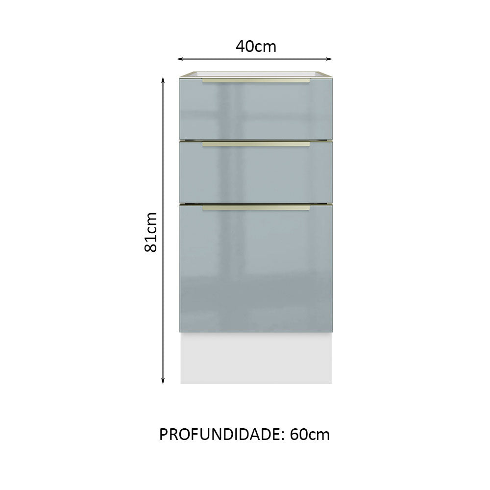 Gabinete Bajo 40 cm 3 Cajones Sin Encimera Blanco/Gris Lux Madesa