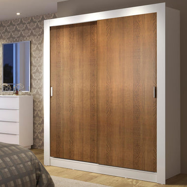 Clóset Soltero 117 cm 2 Puertas Corredizas 4 Cajones Blanco/Marrón Dallas Madesa