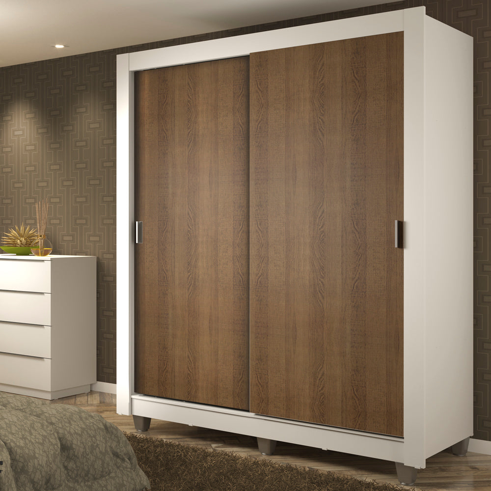 Clóset Soltero Dallas Plus 2 Puertas Corredizas 4 Cajones con Patas Blanco/Marrón