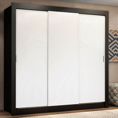 Clóset Matrimonial 170 cm 3 Puertas Corredizas 4 Cajones Negro/Blanco Lyon Madesa