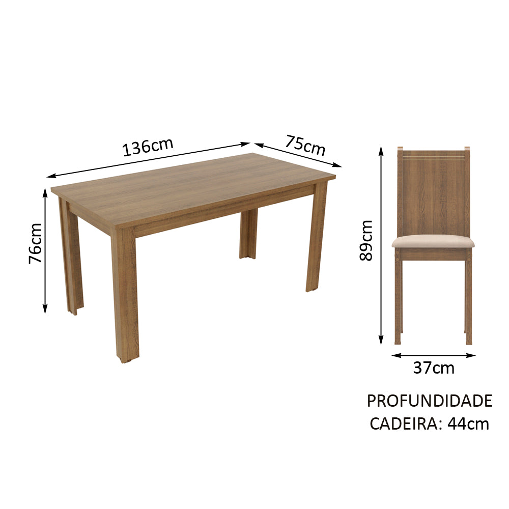 Juego de Comedor Madesa Maris Mesa con Encimera y 6 Sillas Marrón/Sintético Beige