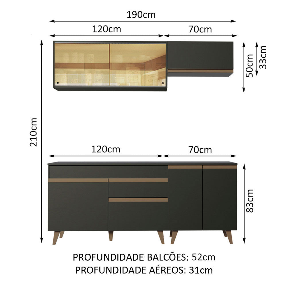 Cocina Integral 190cm Negro Reims Madesa 01