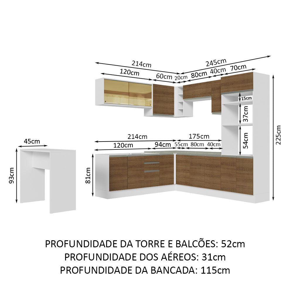 Cocina Integral Esquinera 504 cm Blanco/Marrón Glamy 01