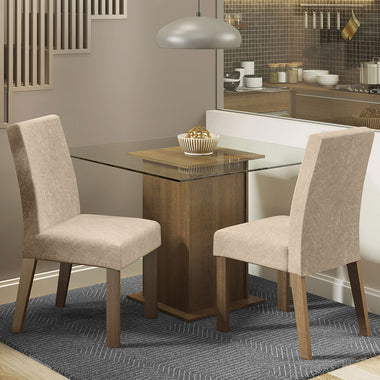 Conjunto de Comedor con Encimera Vidrio 2 Sillas Marrón/Imperial Luli Madesa